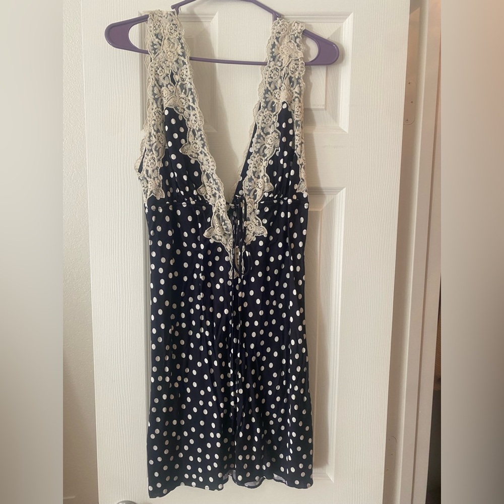 Rumored Navy Polka Dot Lace Mini Dress
